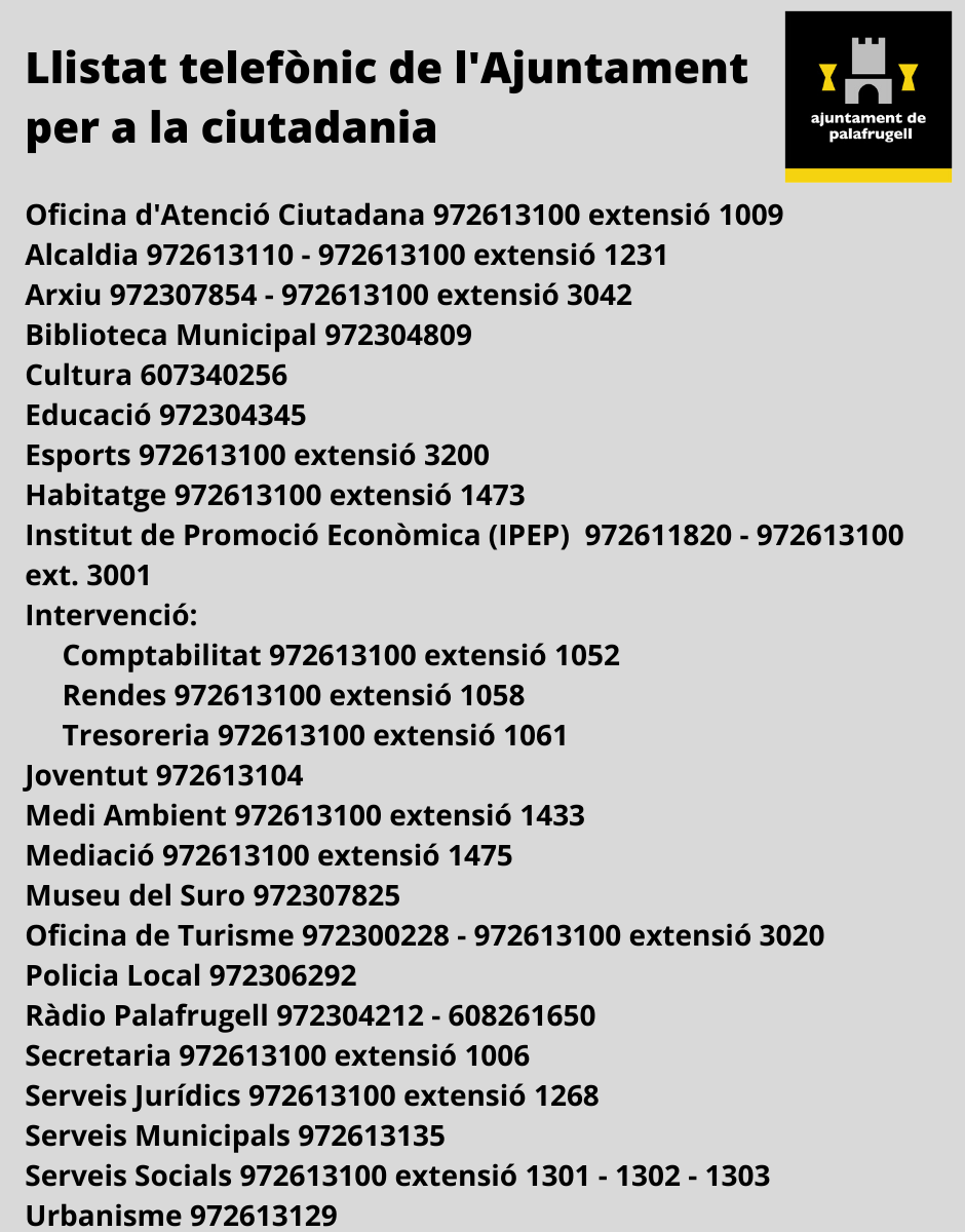 Llistat actualitzat telèfons contacte Ajuntament